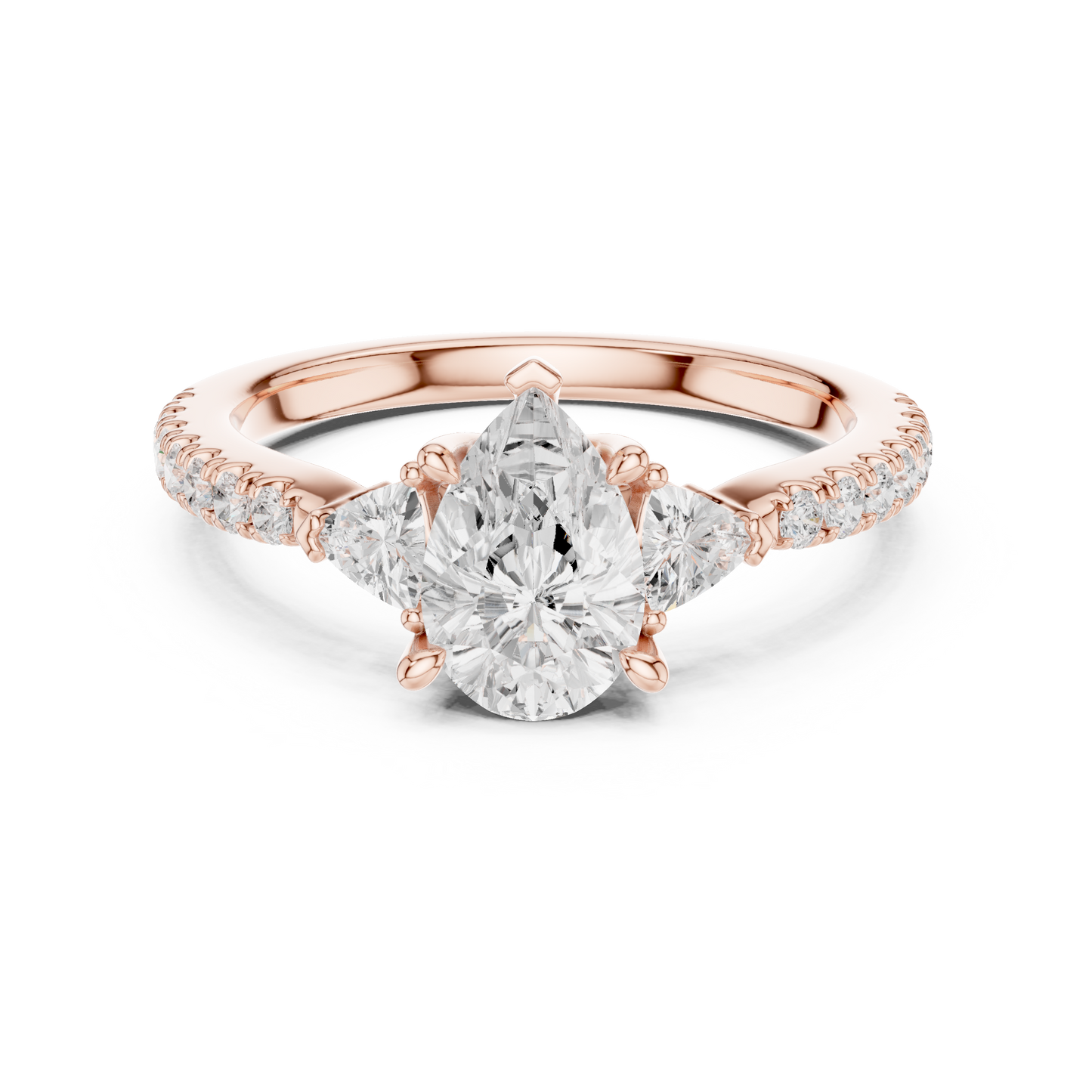 Pear Cut Trillion Side Stone Pave Engagement Ring 2 CTW