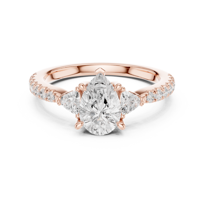 Pear Cut Trillion Side Stone Pave Engagement Ring 2 CTW
