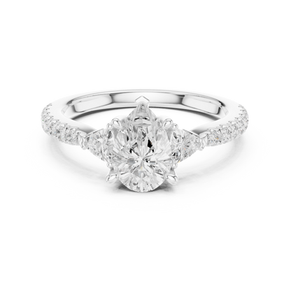 Pear Cut Trillion Side Stone Pave Engagement Ring 2 CTW