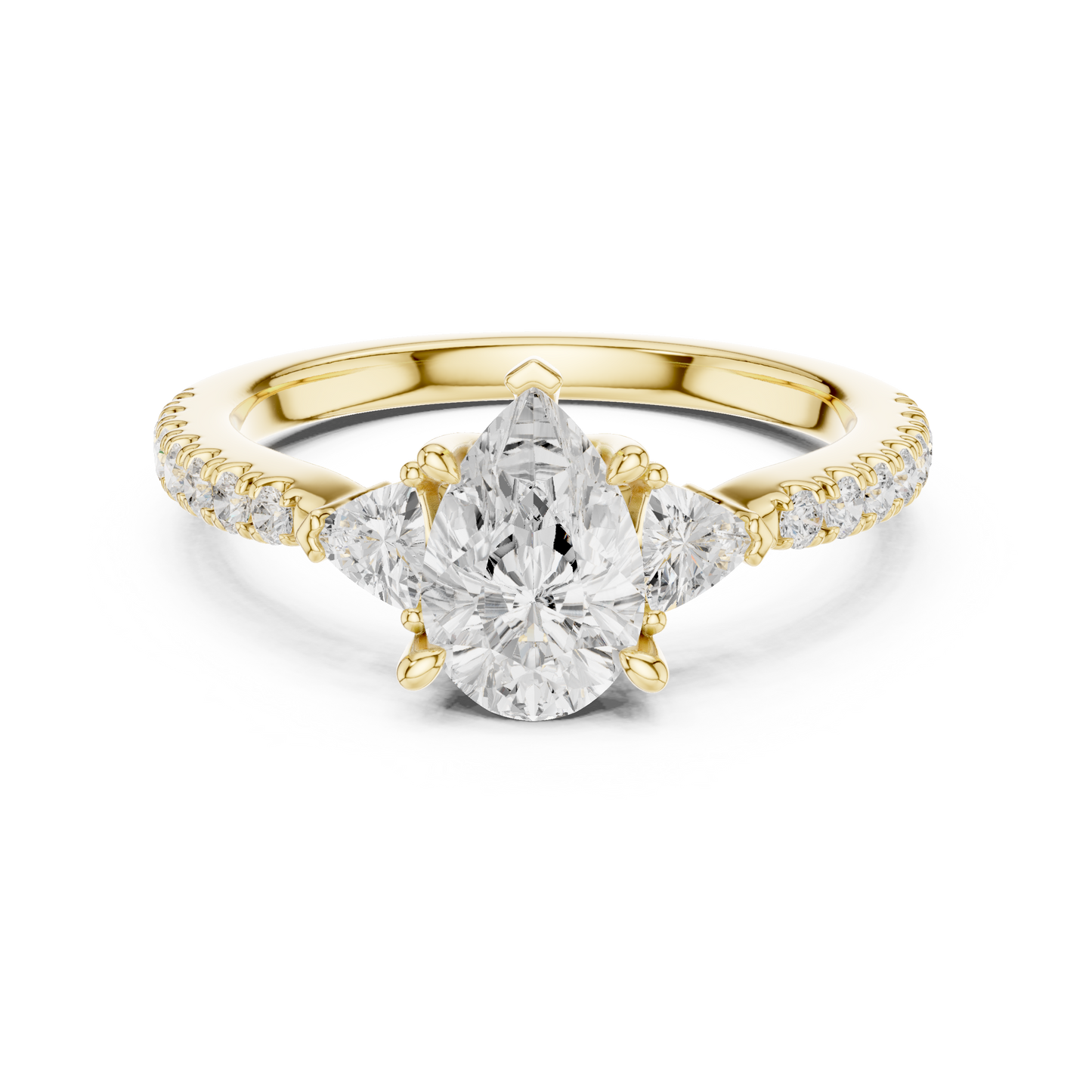 Pear Cut Trillion Side Stone Pave Engagement Ring 2 CTW