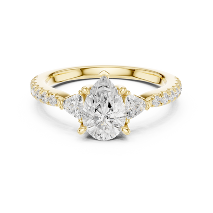 Pear Cut Trillion Side Stone Pave Engagement Ring 2 CTW