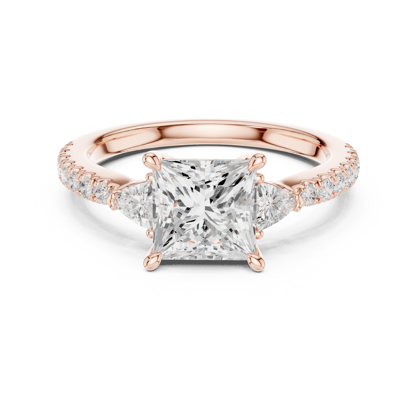 Princess Cut Trillion Side Stone Pave Engagement Ring 2 CTW