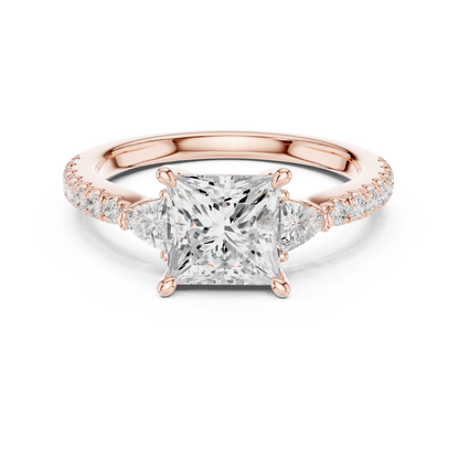 Princess Cut Trillion Side Stone Pave Engagement Ring 2 CTW