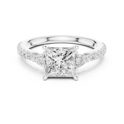 Princess Cut Trillion Side Stone Pave Engagement Ring 2 CTW