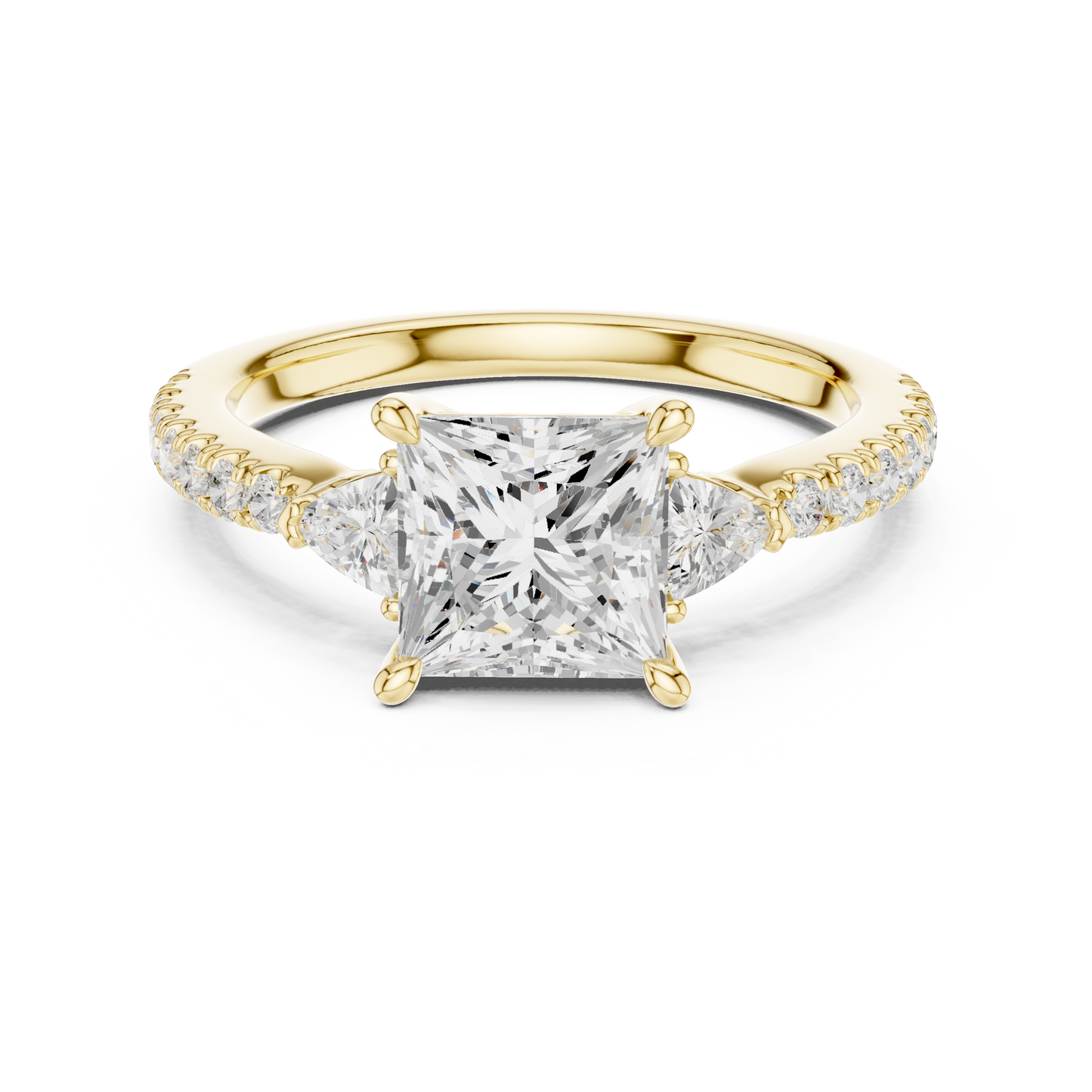 Princess Cut Trillion Side Stone Pave Engagement Ring 2 CTW