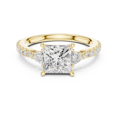 Princess Cut Trillion Side Stone Pave Engagement Ring 2 CTW