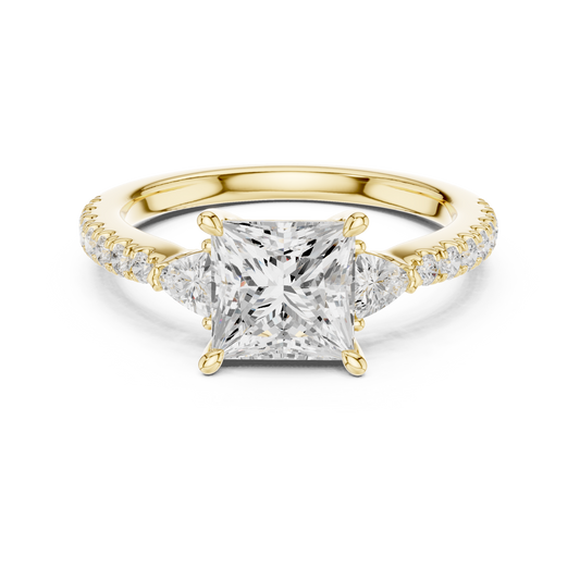 Princess Cut Trillion Side Stone Pave Engagement Ring 2 CTW