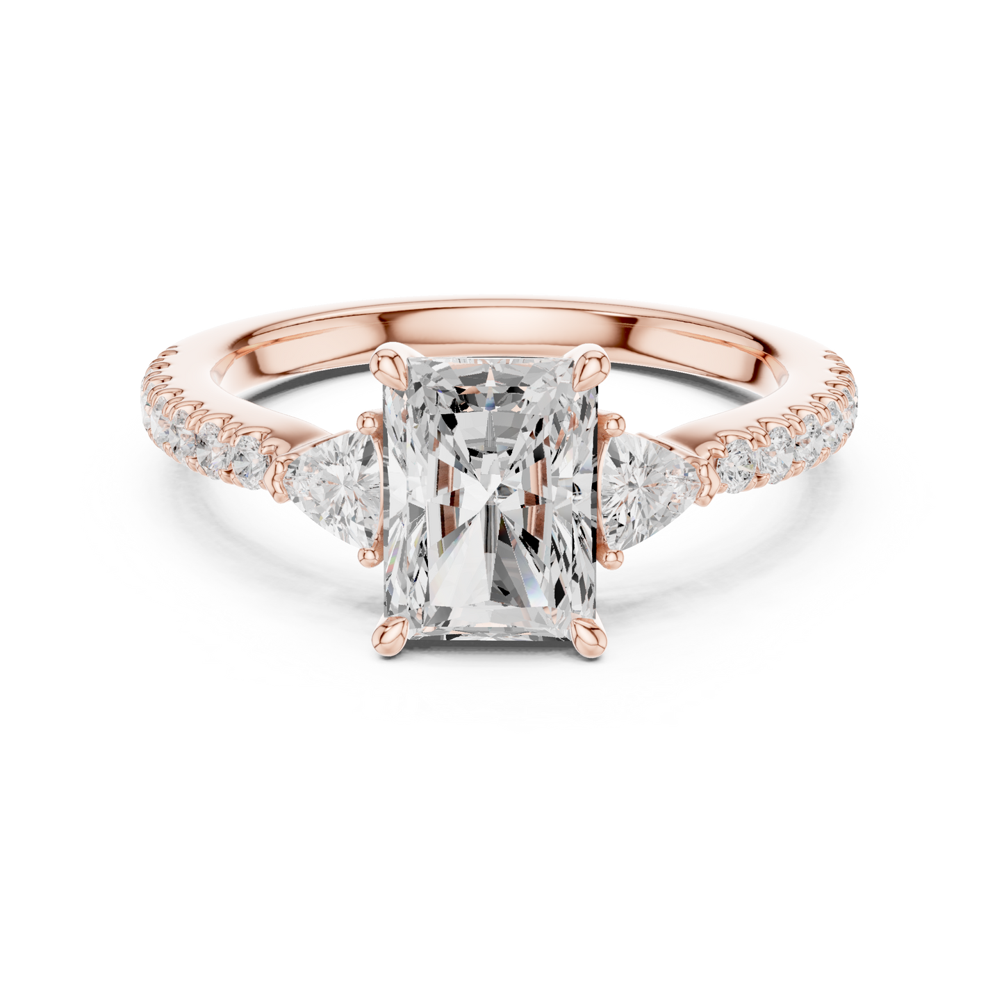Radiant Cut Trillion Side Stone Pave Engagement Ring 2 CTW