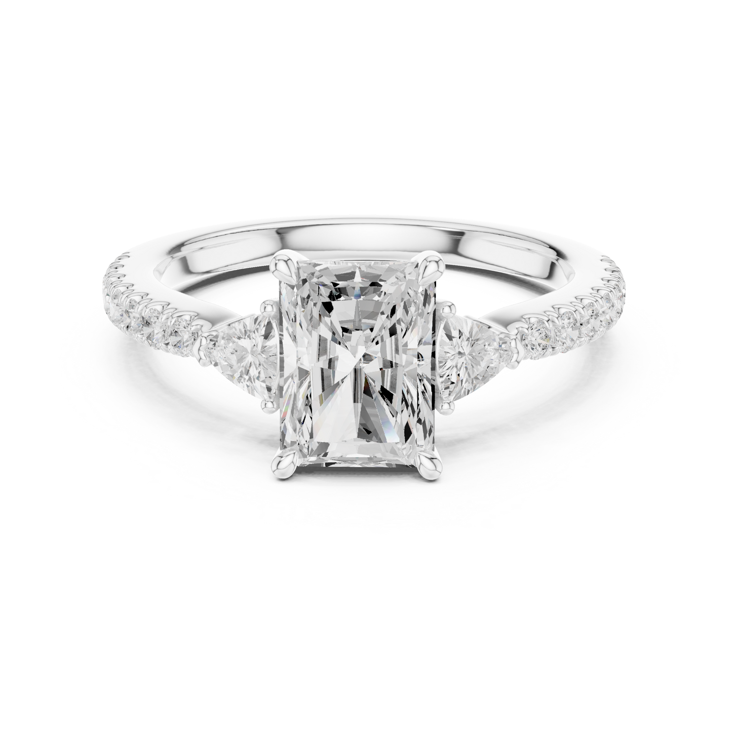 Radiant Cut Trillion Side Stone Pave Engagement Ring 2 CTW
