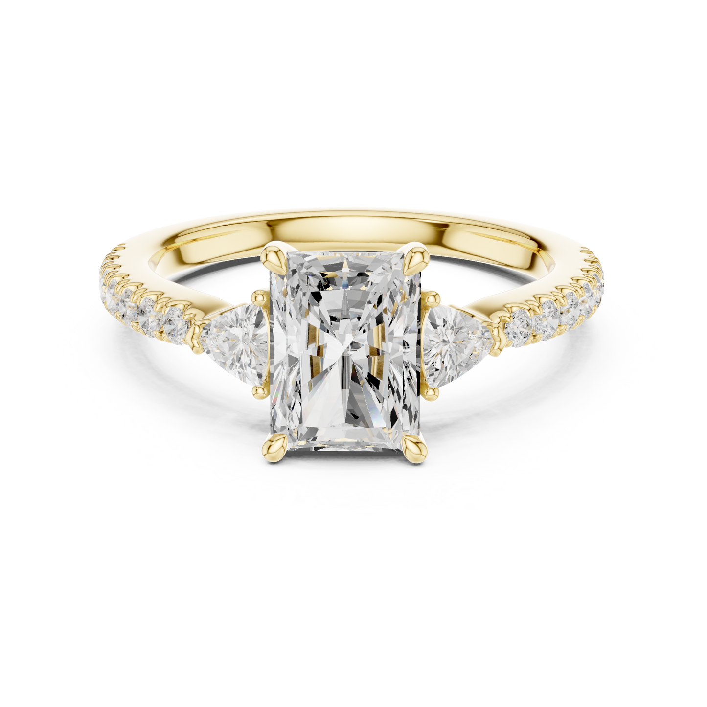 Radiant Cut Trillion Side Stone Pave Engagement Ring 2 CTW