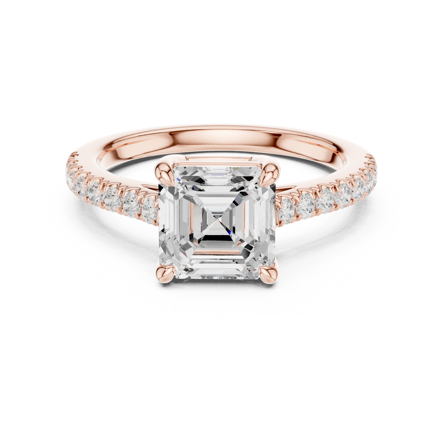 Asscher Cut Half Eternity Pave Engagement Ring 2.3 CTW