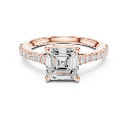 Asscher Cut Half Eternity Pave Engagement Ring 2.3 CTW