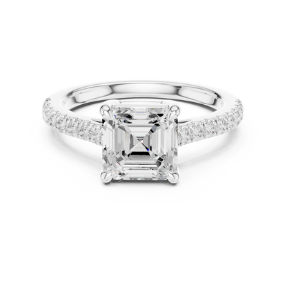 Asscher Cut Half Eternity Pave Engagement Ring 2.3 CTW
