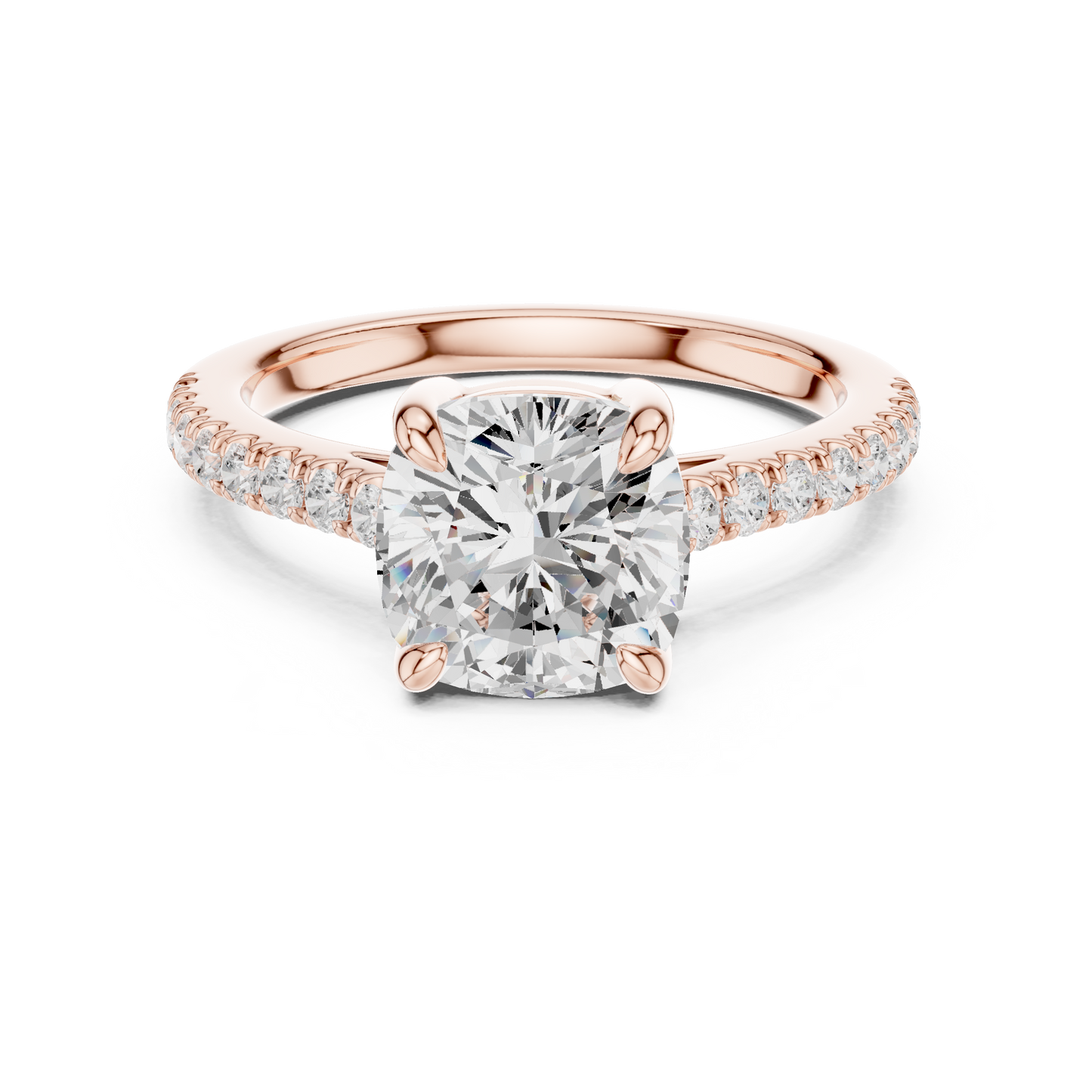 Cushion Cut Half Eternity Pave Engagement Ring 2.3 CTW