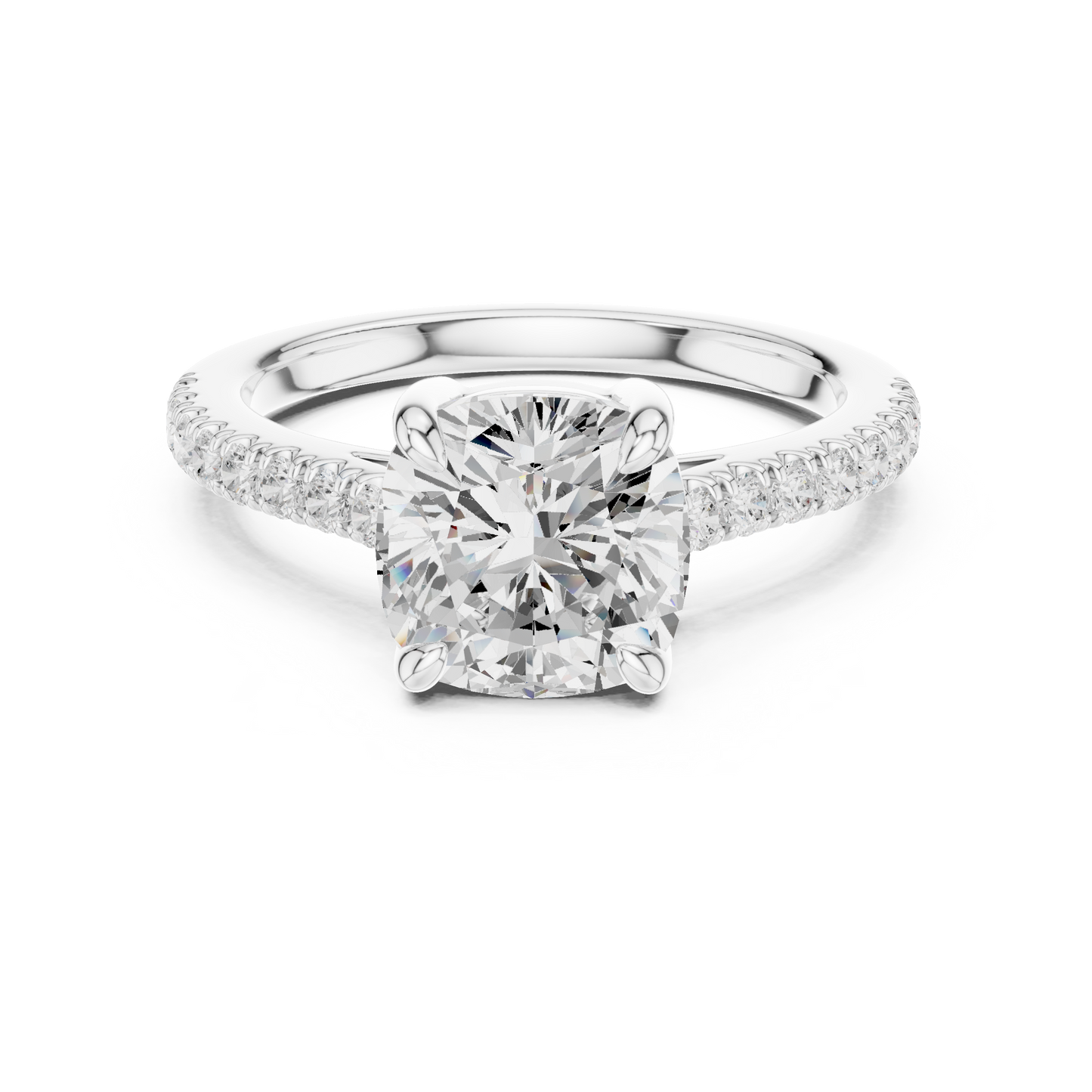Cushion Cut Half Eternity Pave Engagement Ring 2.3 CTW