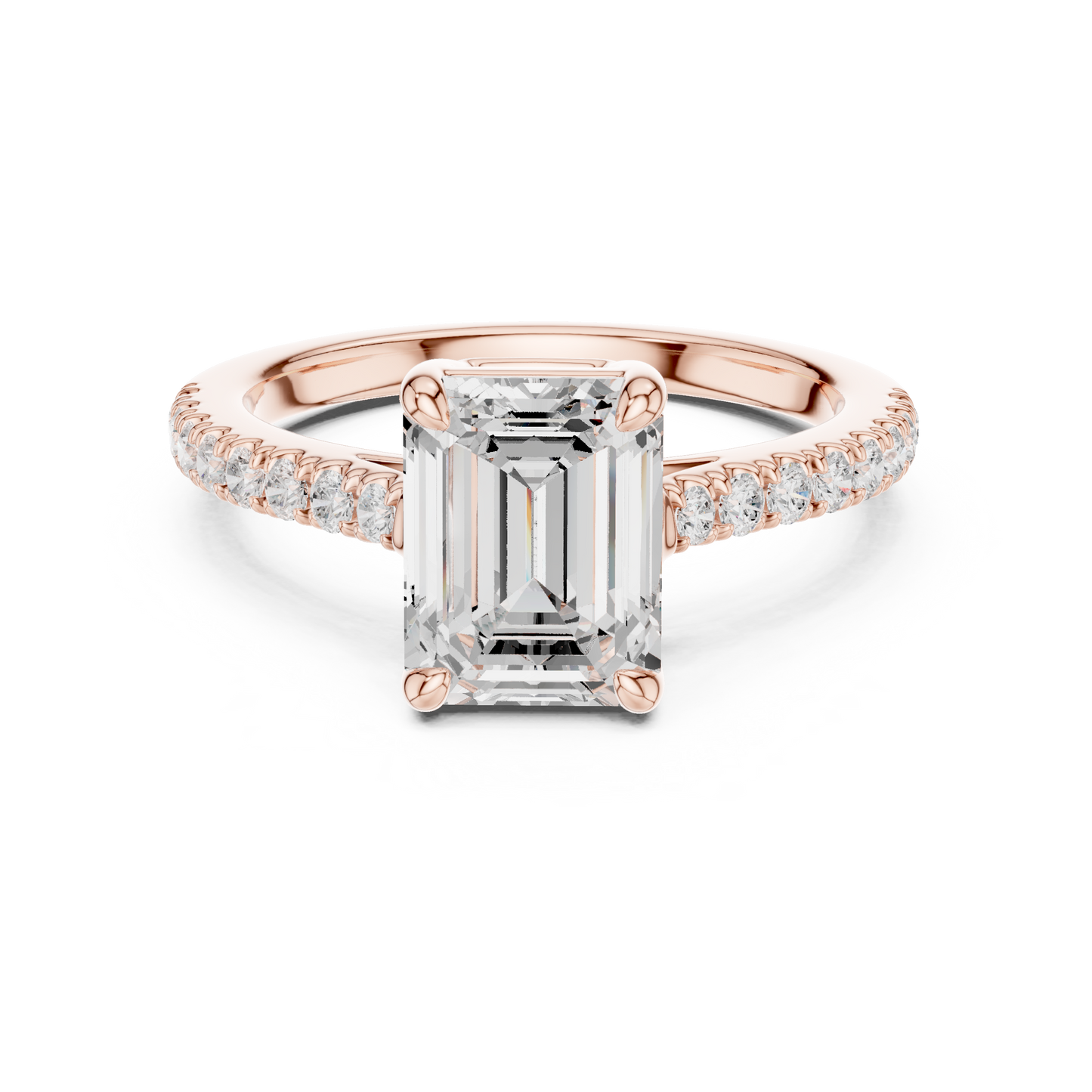 Emerald Cut Half Eternity Pave Engagement Ring 2.3 CTW
