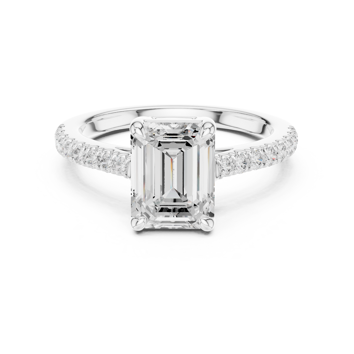 Emerald Cut Half Eternity Pave Engagement Ring 2.3 CTW