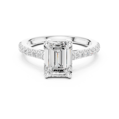 Emerald Cut Half Eternity Pave Engagement Ring 2.3 CTW