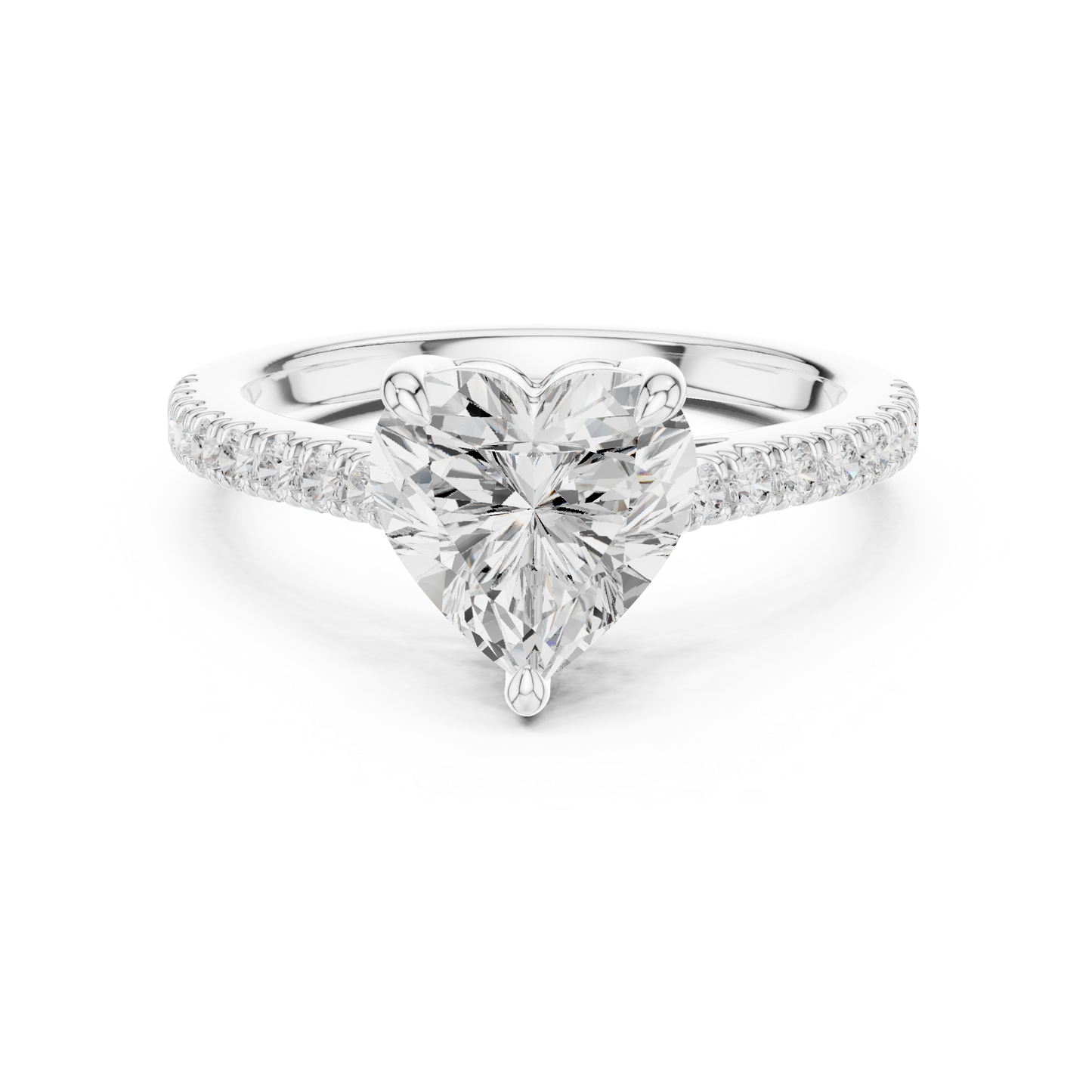 Heart Shape Half Eternity Pave Engagement Ring 2.3 CTW