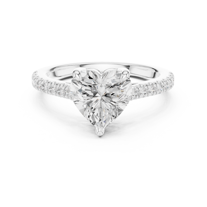 Heart Shape Half Eternity Pave Engagement Ring 2.3 CTW