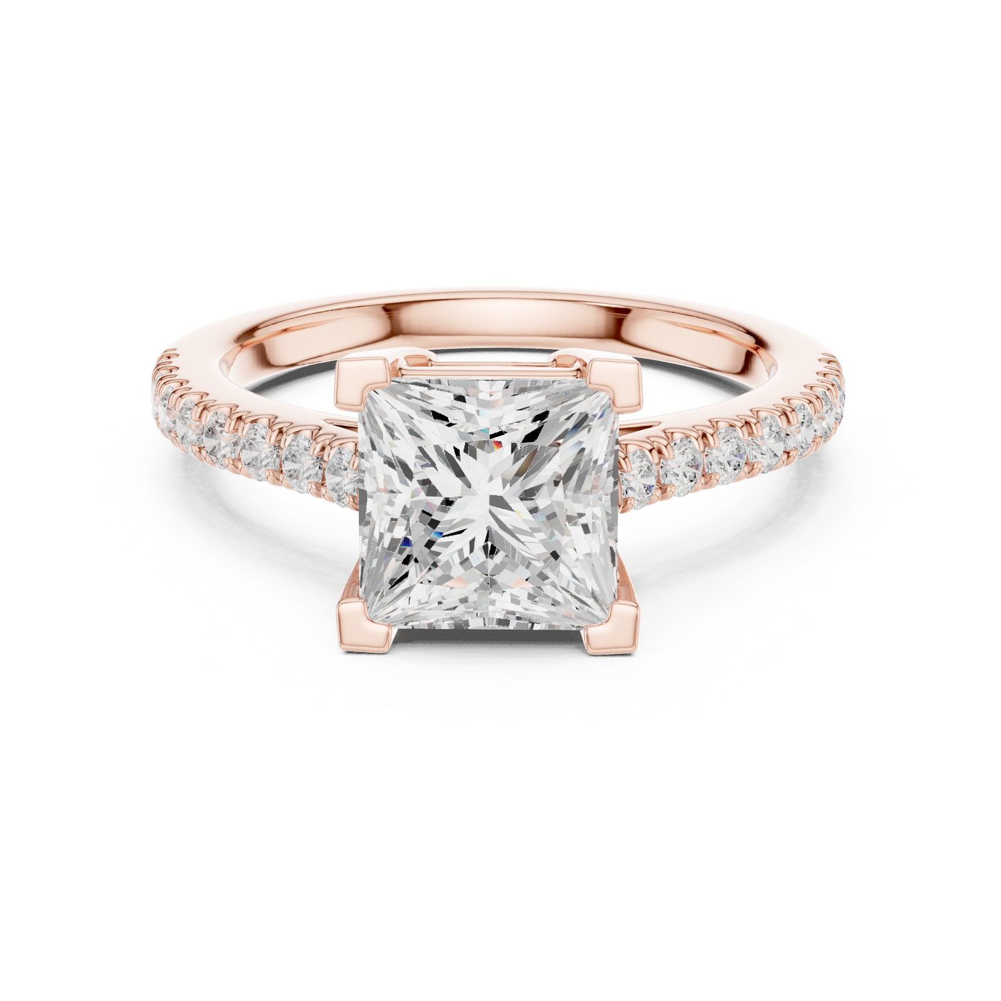 Princess Cut Half Eternity Pave Engagement Ring 2.3 CTW