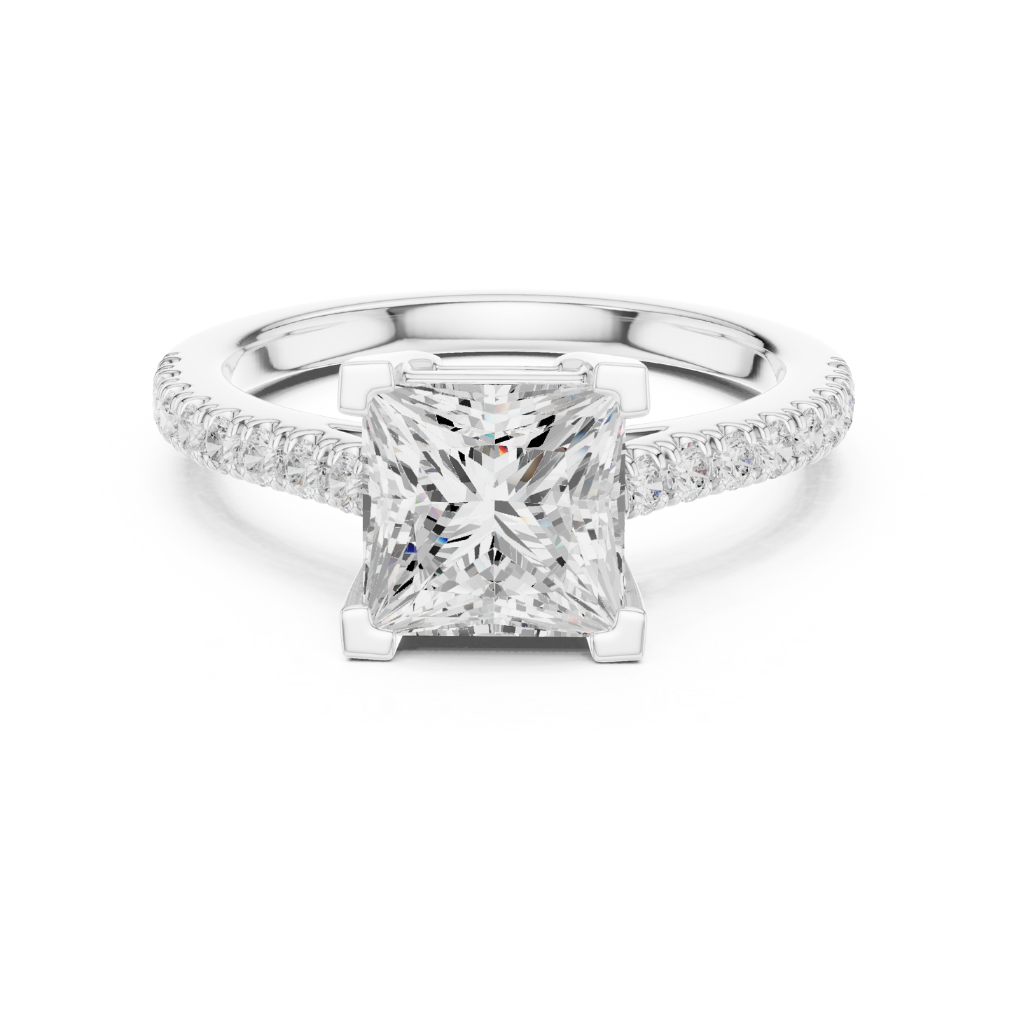 Princess Cut Half Eternity Pave Engagement Ring 2.3 CTW