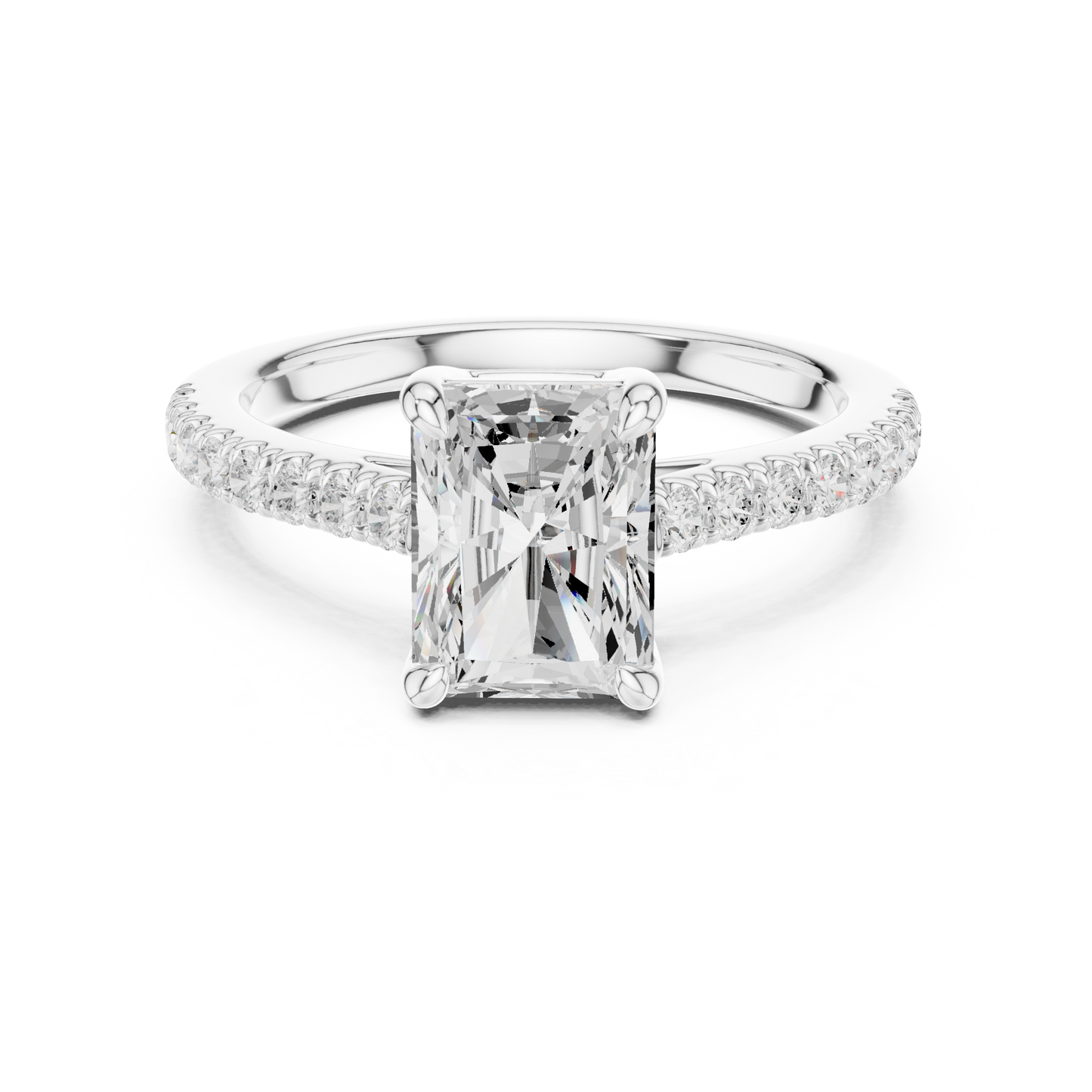 Radiant Cut Half Eternity Pave Engagement Ring 2.3 CTW