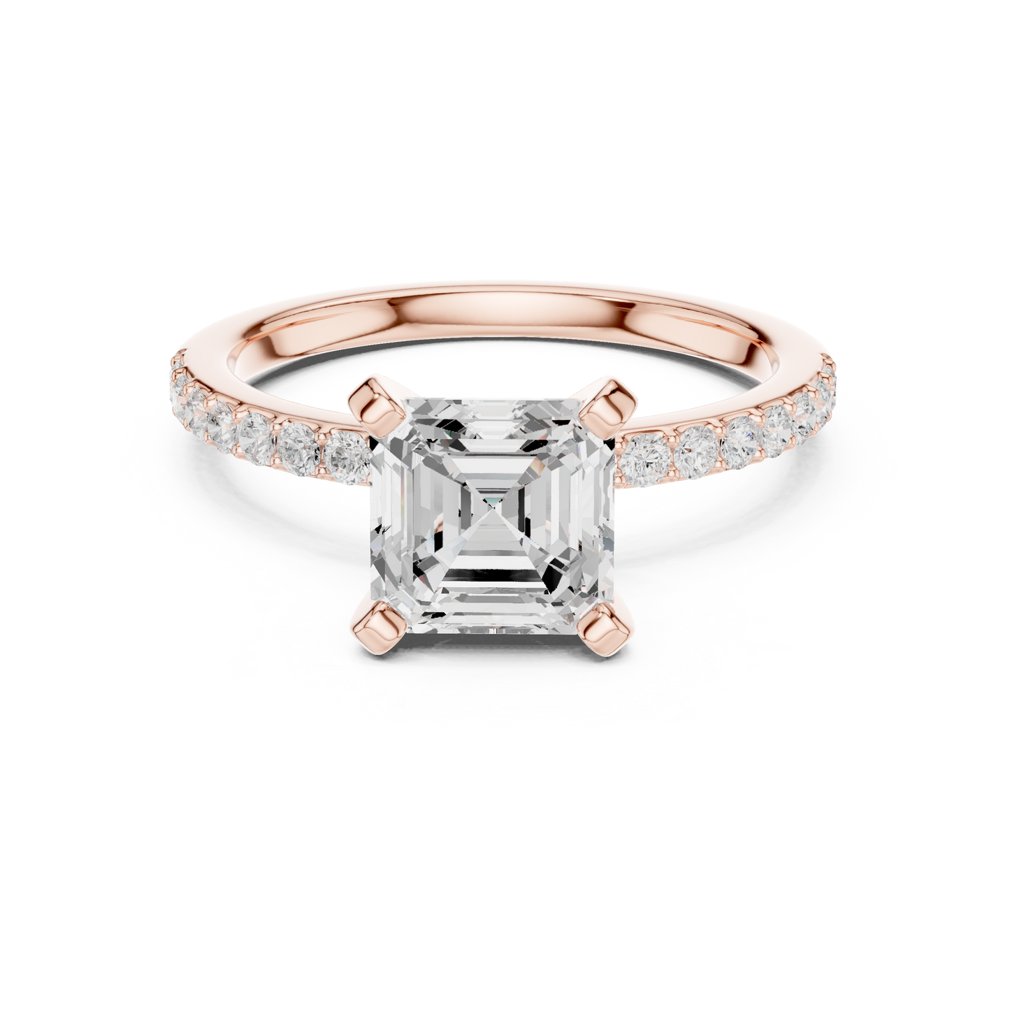 Classic Asscher Cut Half Eternity Pave Ring 2.2 CTW