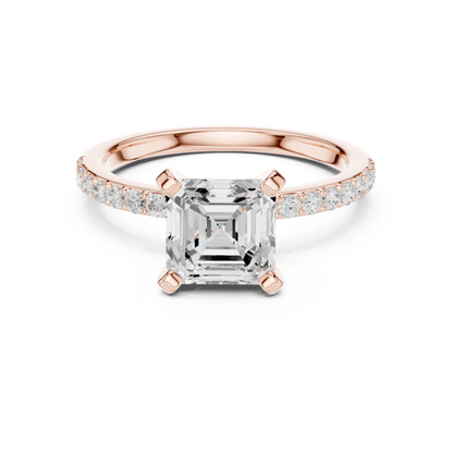 Classic Asscher Cut Half Eternity Pave Ring 2.2 CTW