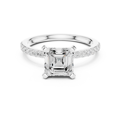 Classic Asscher Cut Half Eternity Pave Ring 2.2 CTW