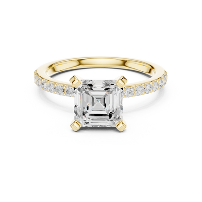 Classic Asscher Cut Half Eternity Pave Ring 2.2 CTW