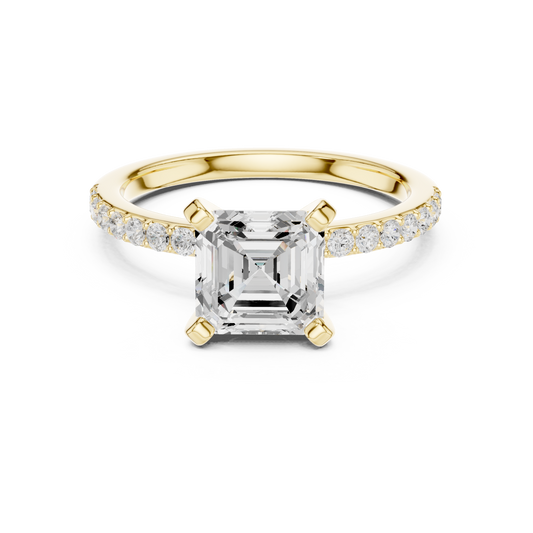 Classic Asscher Cut Half Eternity Pave Ring 2.2 CTW