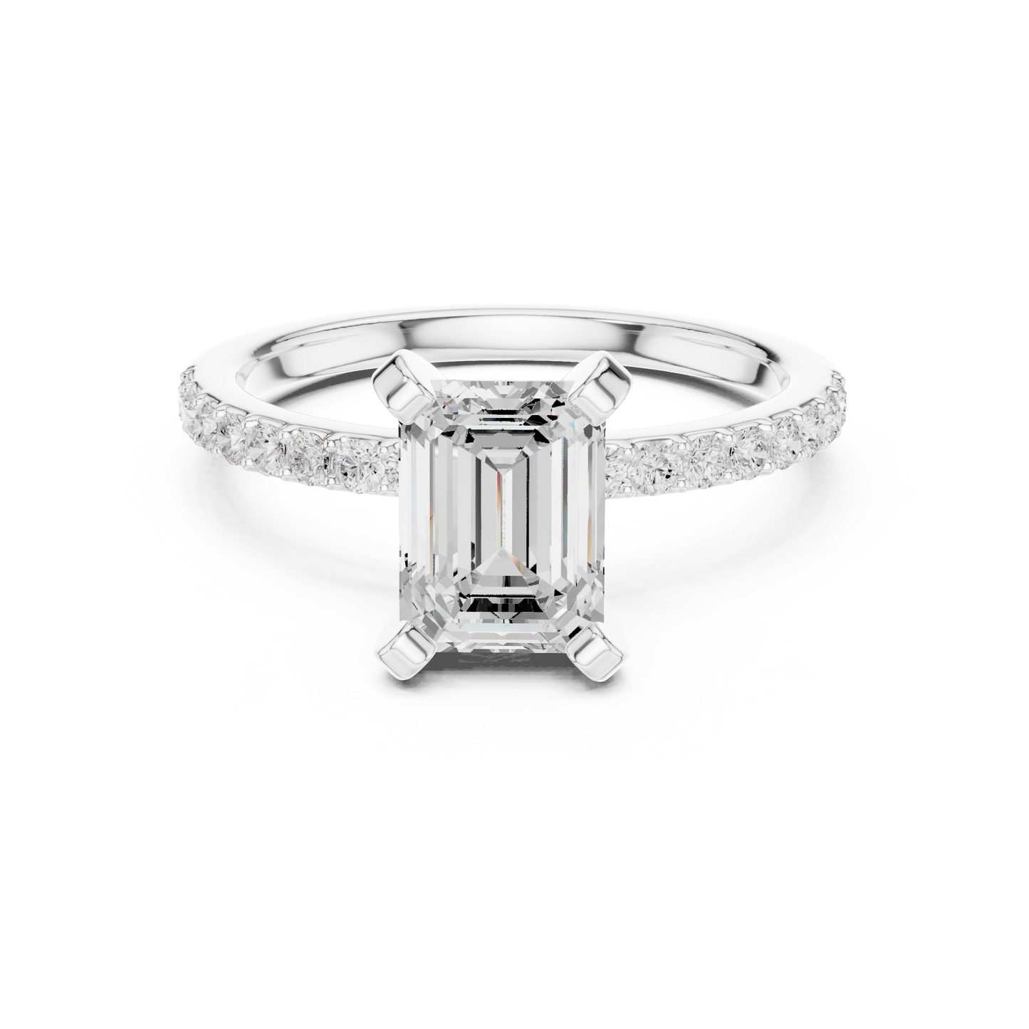 Classic Emerald Cut Half Eternity Pave Ring 2.2 CTW