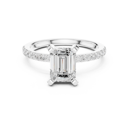 Classic Emerald Cut Half Eternity Pave Ring 2.2 CTW