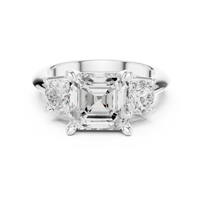 Classic Asscher Diamond Trilogy Engagement Ring 3.4 CTW