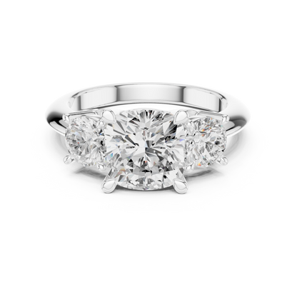 Classic Cushion Diamond Trilogy Engagement Ring 3.4 CTW