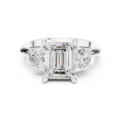 Classic Emerald Diamond Trilogy Engagement Ring 3.4 CTW