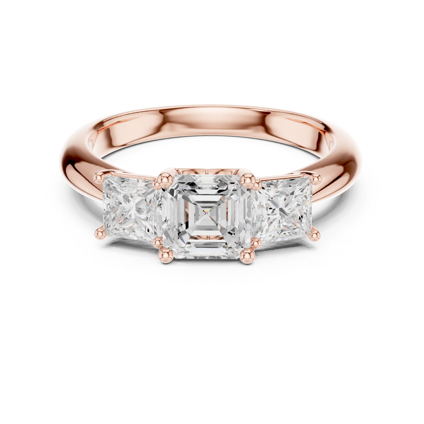 Classic Asscher Cut With Princess Side Stones Engagement Ring 1.8 CTW