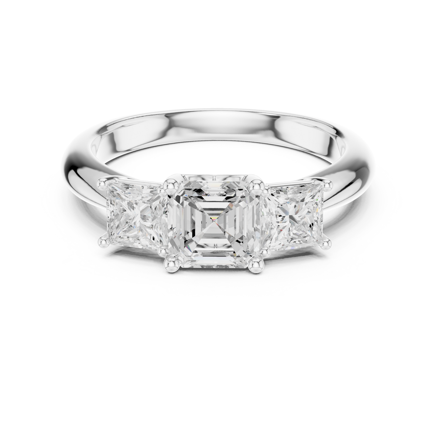 Classic Asscher Cut With Princess Side Stones Engagement Ring 1.8 CTW