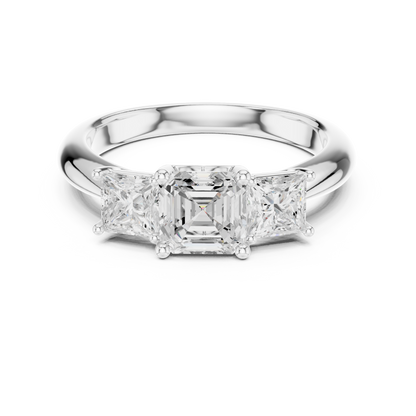 Classic Asscher Cut With Princess Side Stones Engagement Ring 1.8 CTW