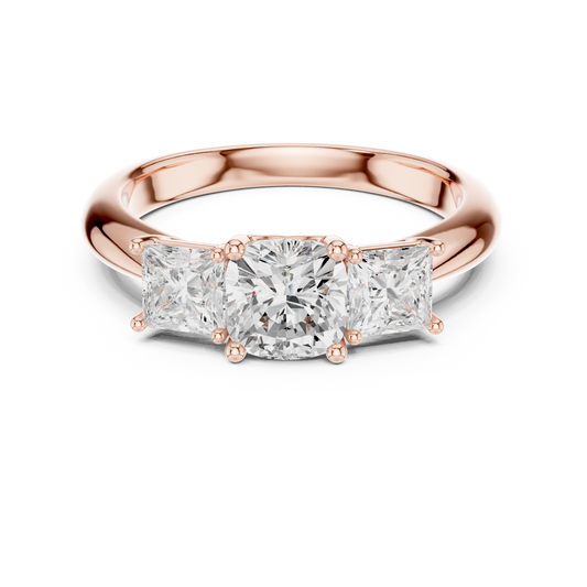Classic Cushion Cut With Princess Side Stones Engagement Ring 1.8 CTW