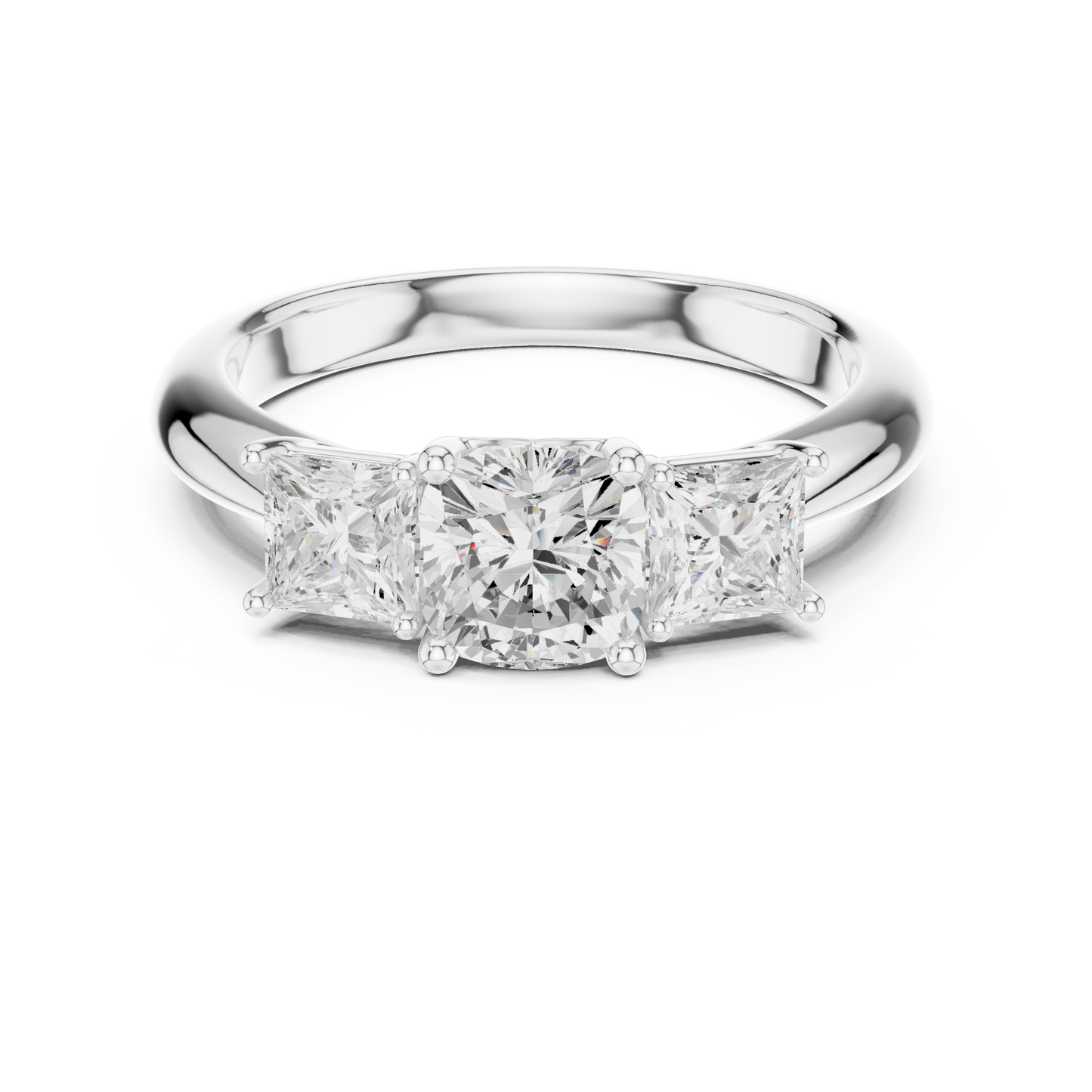 Classic Cushion Cut With Princess Side Stones Engagement Ring 1.8 CTW