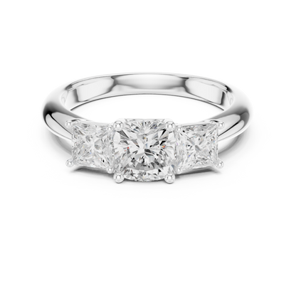 Classic Cushion Cut With Princess Side Stones Engagement Ring 1.8 CTW
