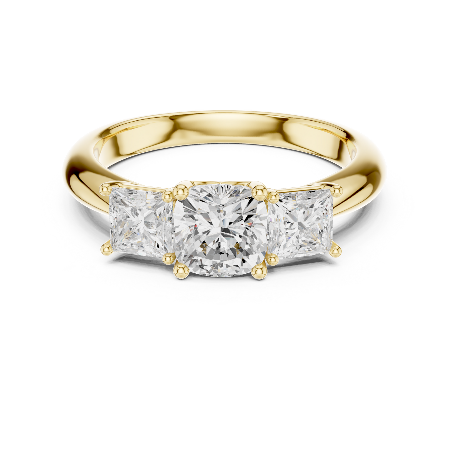 Classic Cushion Cut With Princess Side Stones Engagement Ring 1.8 CTW