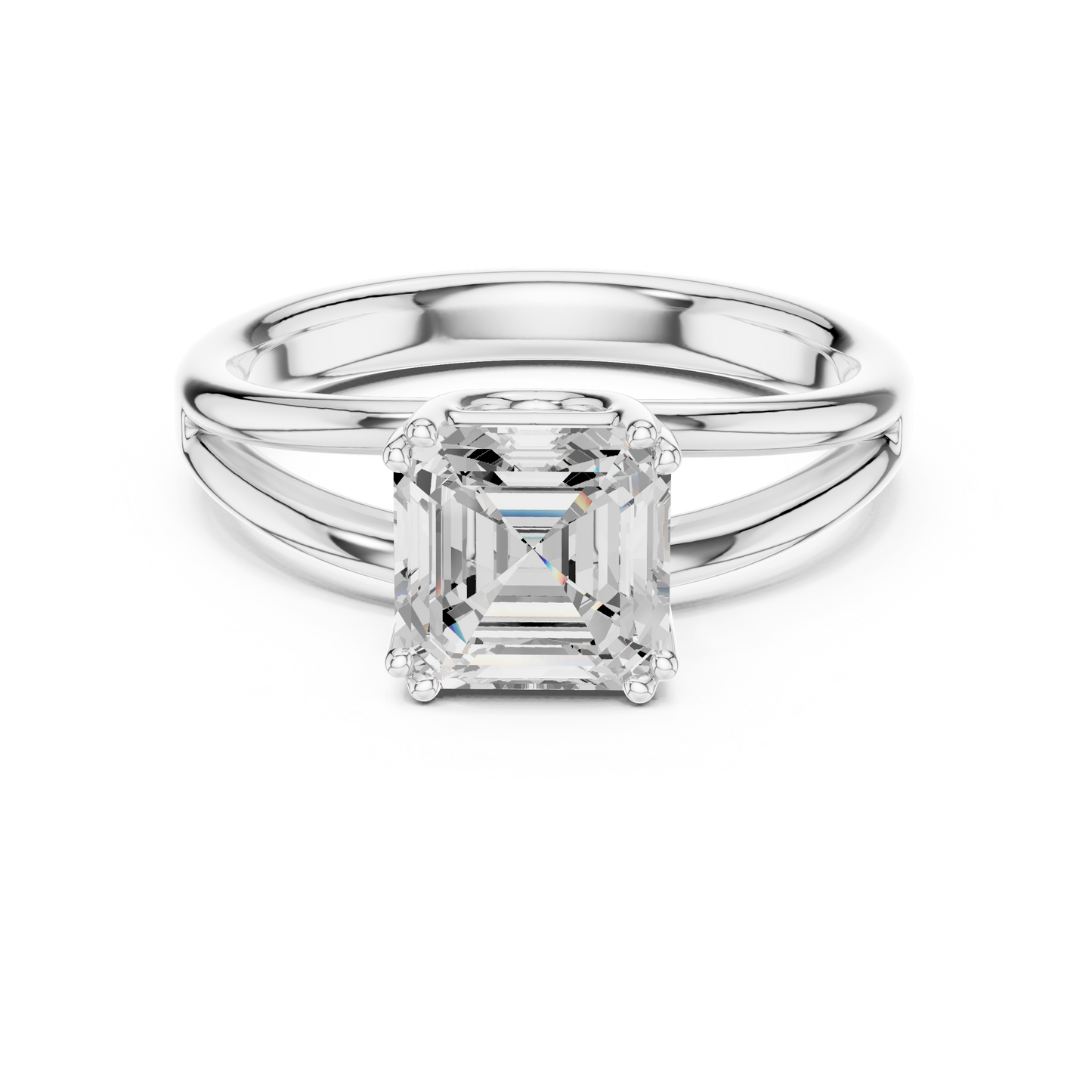 Asscher Cut Split Shank Solitaire Engagement Ring 2 CTW