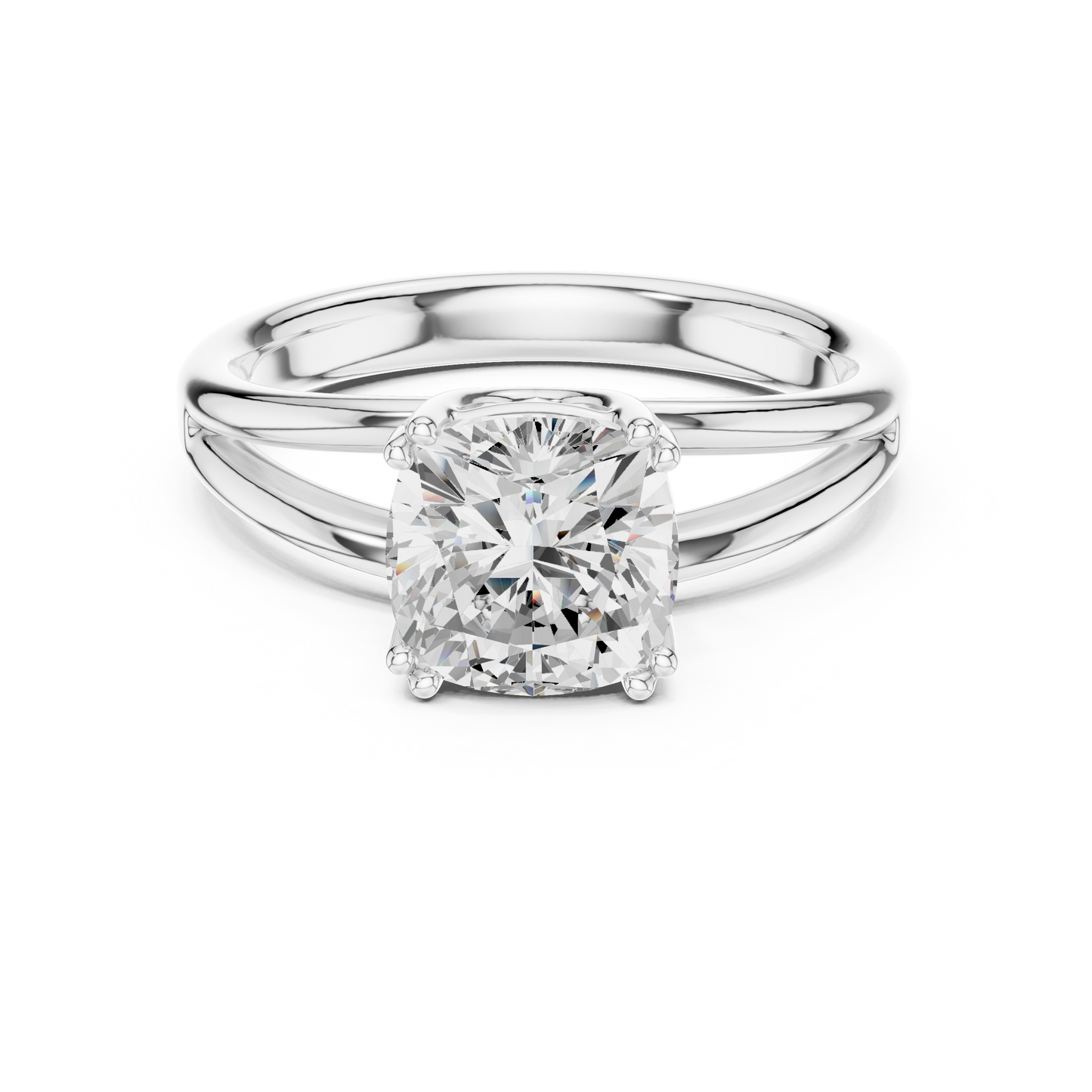 Cushion Cut Split Shank Solitaire Engagement Ring 2 CTW