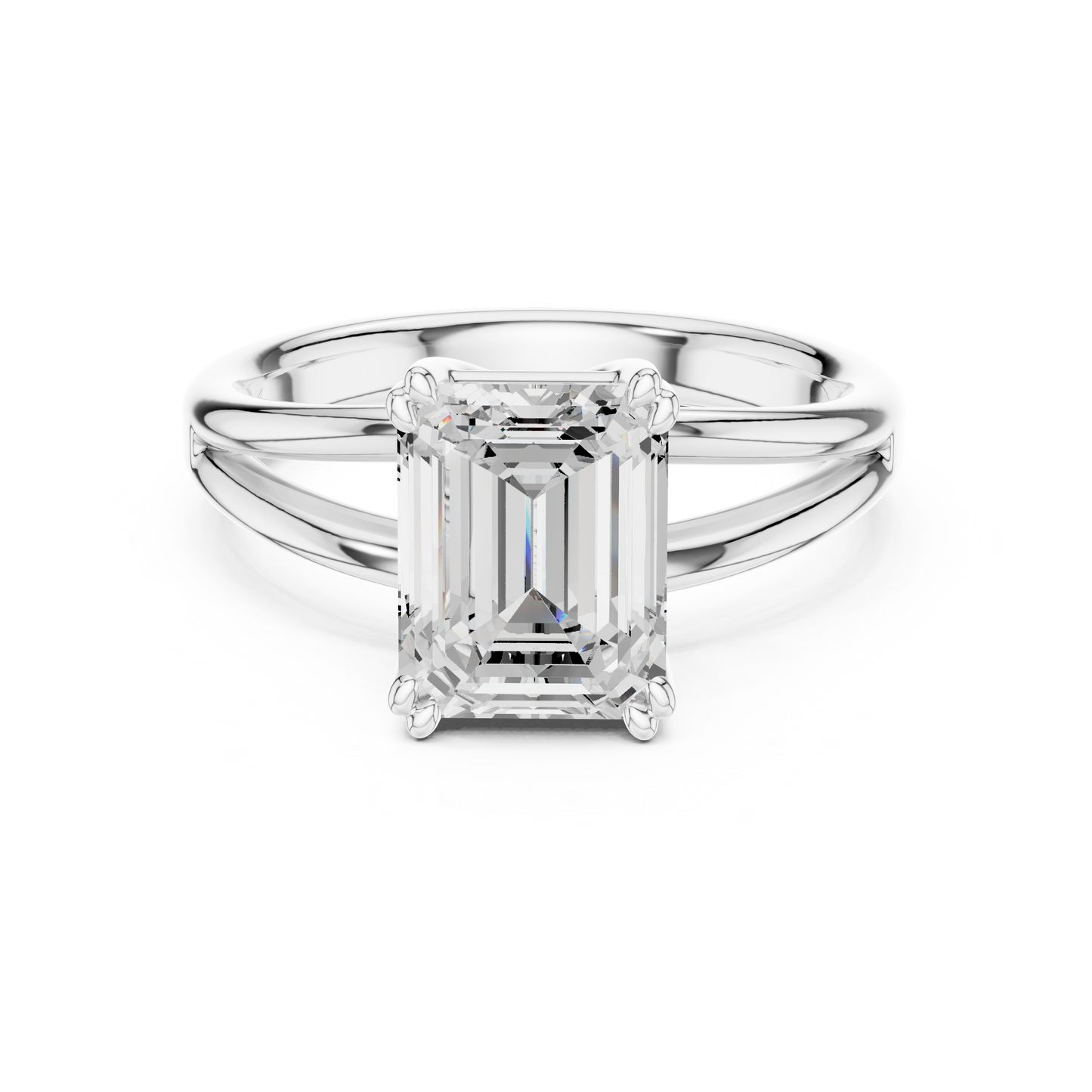Emerald Cut Split Shank Solitaire Engagement Ring 2 CTW