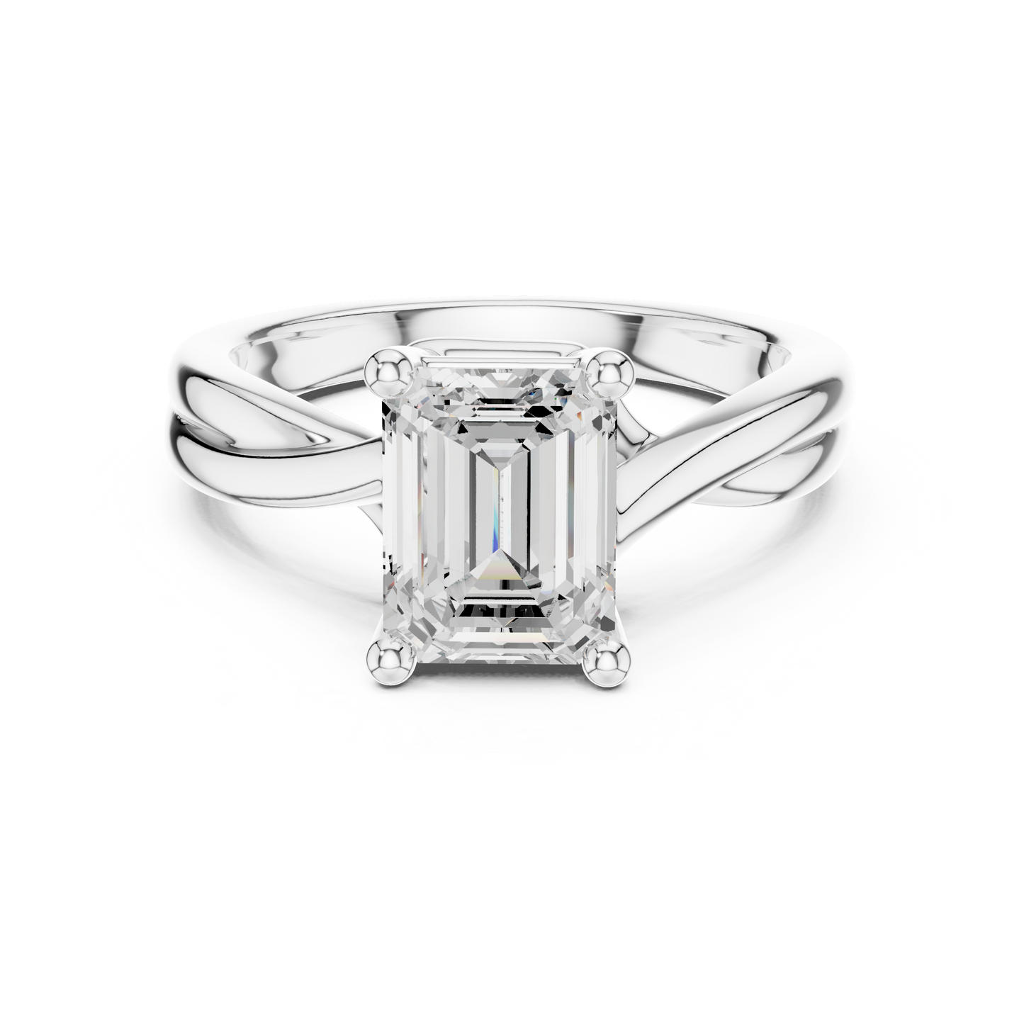Emerald Cut Twisted Solitaire Engagement Ring 2 CTW
