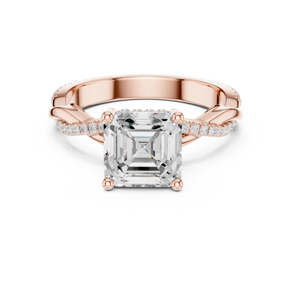 Asscher Cut Twisted Pave Solitaire Engagement Ring 2.3 CTW
