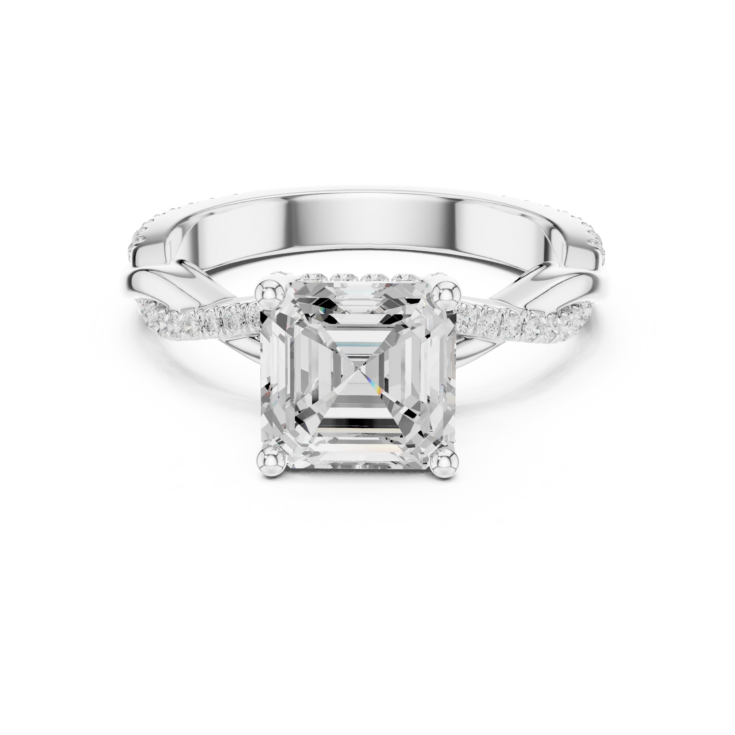 Asscher Cut Twisted Pave Solitaire Engagement Ring 2.3 CTW